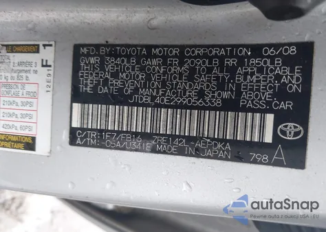 2009 Toyota Corolla Le z USA, uszkodzony, nr VIN JTDBL40E299056338